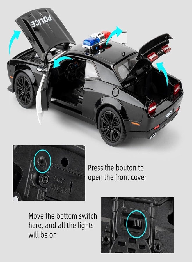 Magicwand® 1:24 Scale Die-Cast Metal Dodge SRT Hellcat Car【Large】【Police Black】 with 4 Openable Doors,Lights & Music & Working Steering【Box Packed】【Pack of 1】 - Image 5